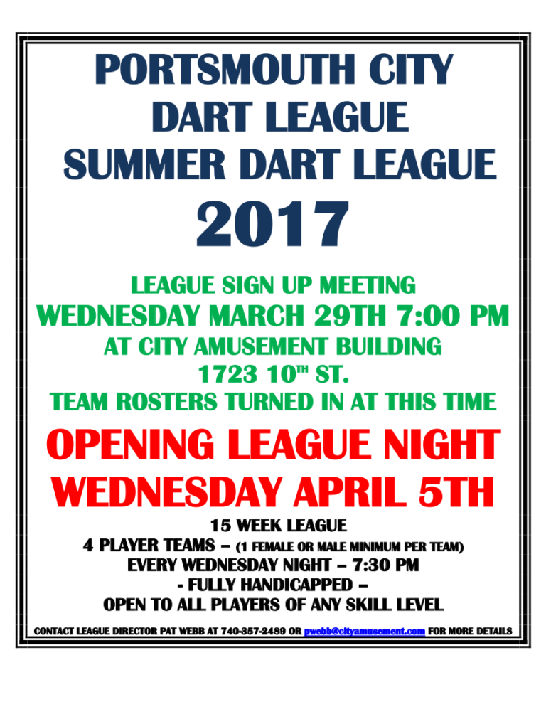 PORTSMOUTH CITY DART LEAGUE flyer (2)_1 CITY AMUSEMENT LEAGUE SYSTEM